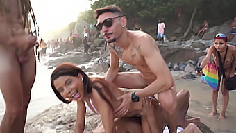 Bianca Dantas Gives A Public Blowjob And Gets Anal Fucked On An Overflooded Beach